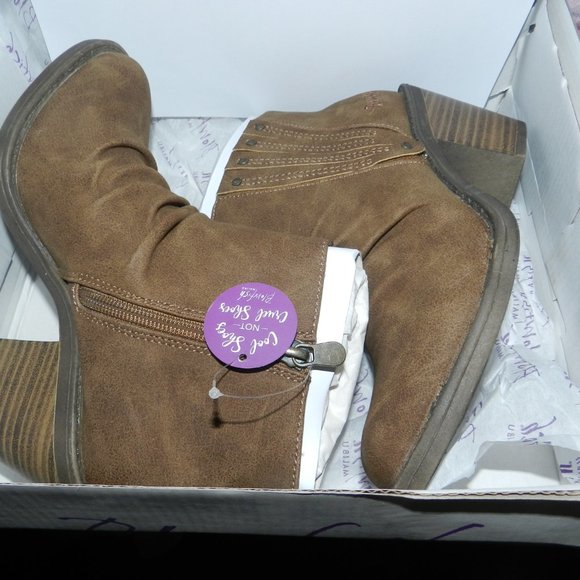 Blowfish Liva Bootie  Brown Ruched Vegan Leather Ankle Booties Shoes NWT - Picture 5 of 16